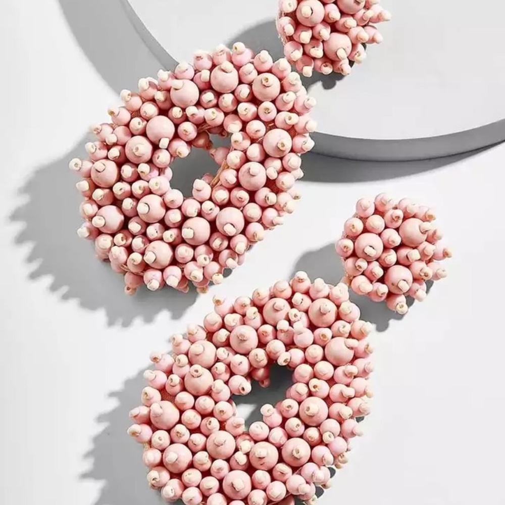 Boho Oval Pink Beaded Drop Earrings